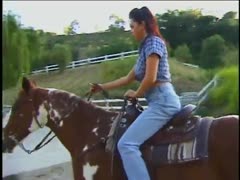 In the barn, the redhead lewd milf copulates and blows a lengthy shaft.